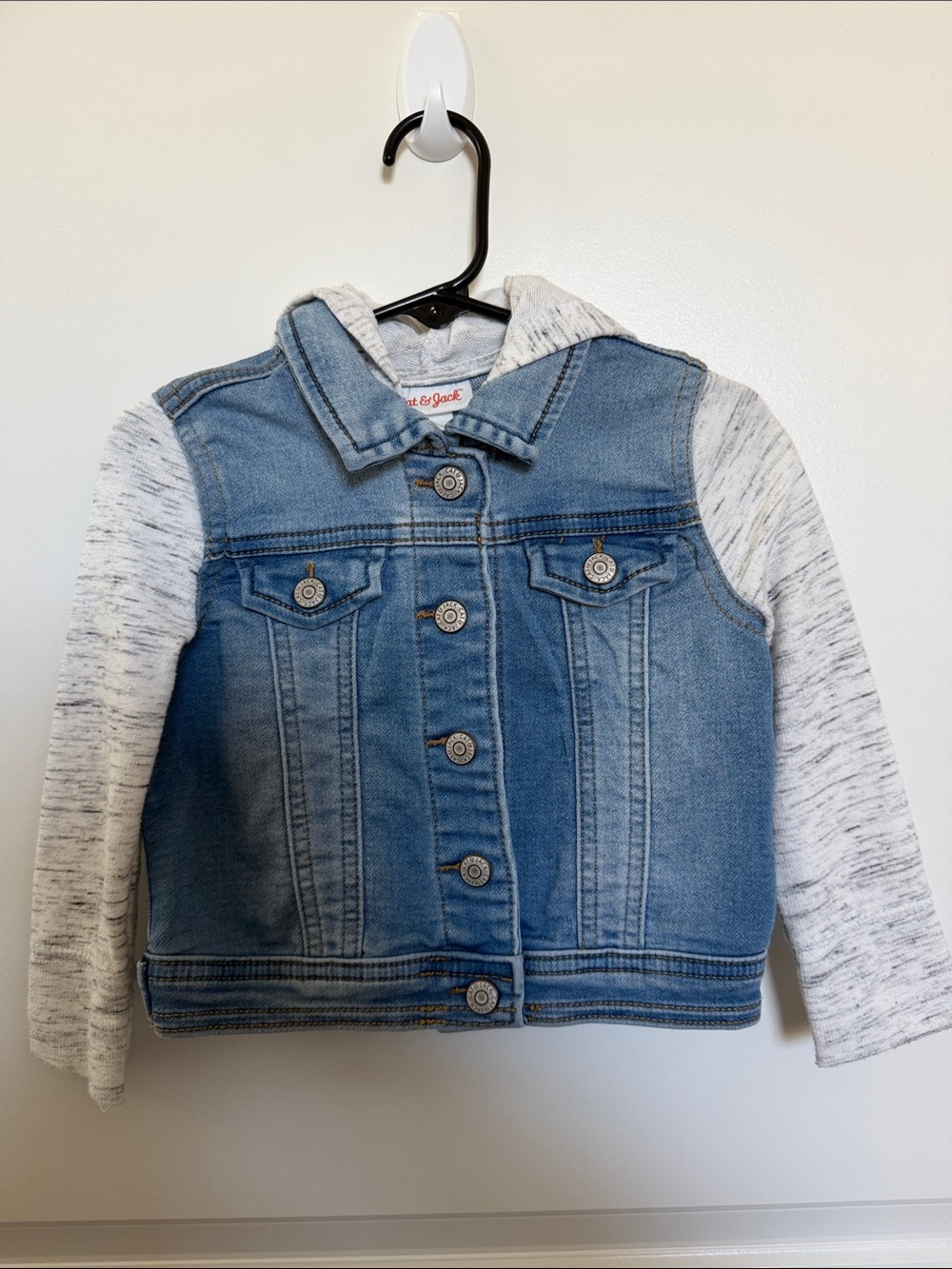 Cat & Jack Blue Denim Jacket with Light Gray Hooded Knit Sleeves
